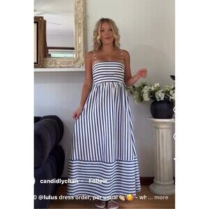 Lulus Exceptionally Pristine Blue and Cream Striped Cutout Midi Dress Size Small